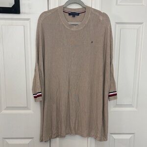 Tommy Hilfiger Beige Knit oversized tunic with Striped Cuffs
